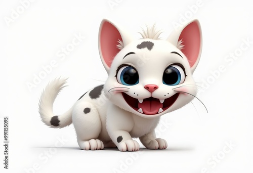 Cute Cartoon Kitten with Big Eyes .