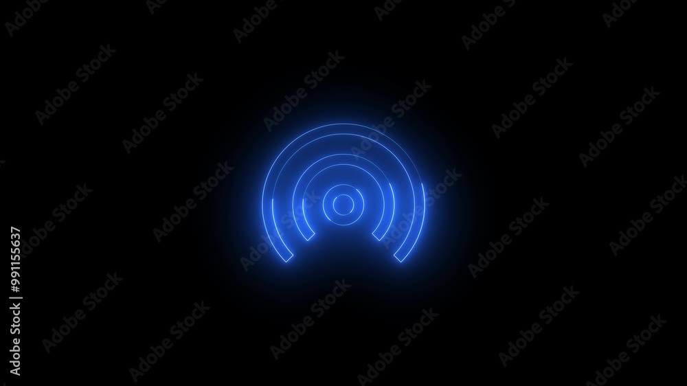 Neon communications icon blue glowing black background animation Neon communications icon blue glowing black background animation