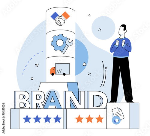 Brand building vector illustration. Mark, signature, leaves indelible impression in process brand building Logotype, symbol, stands as visual cornerstone in architecture brand building