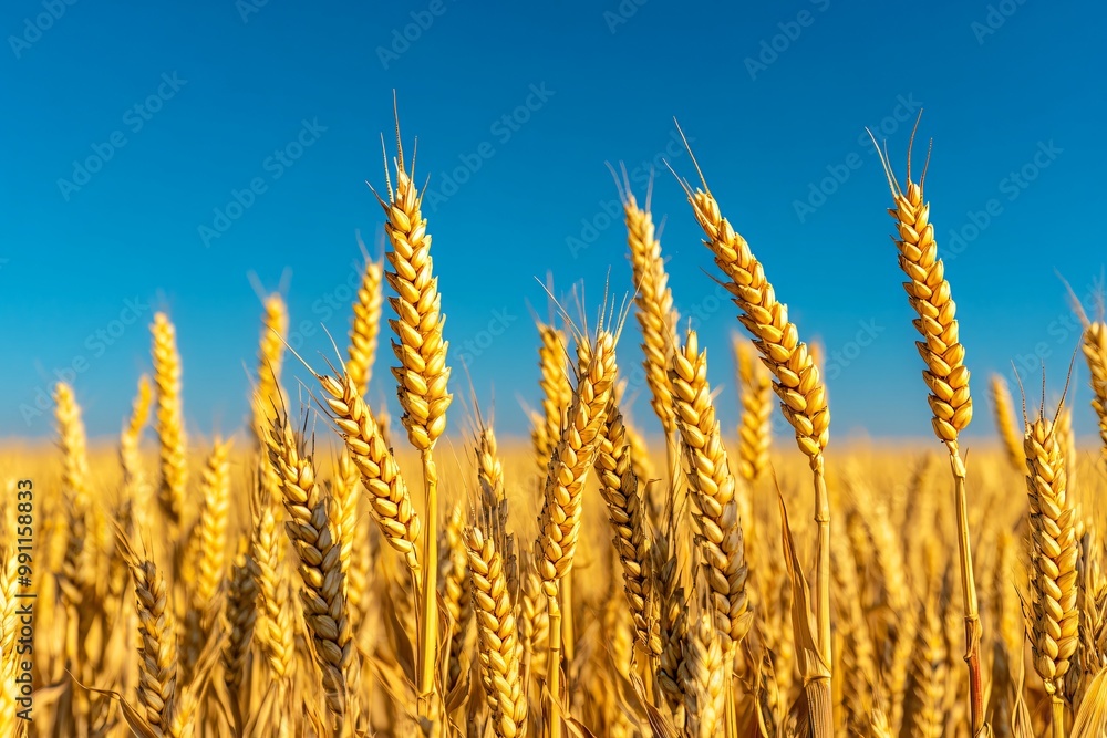 Fototapeta premium Golden Wheat Stalks Against a Blue Sky