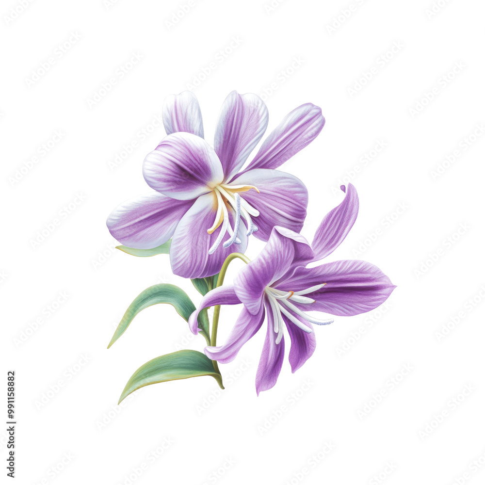 Obraz premium Purple and White Lily Flowers Isolated on White Background