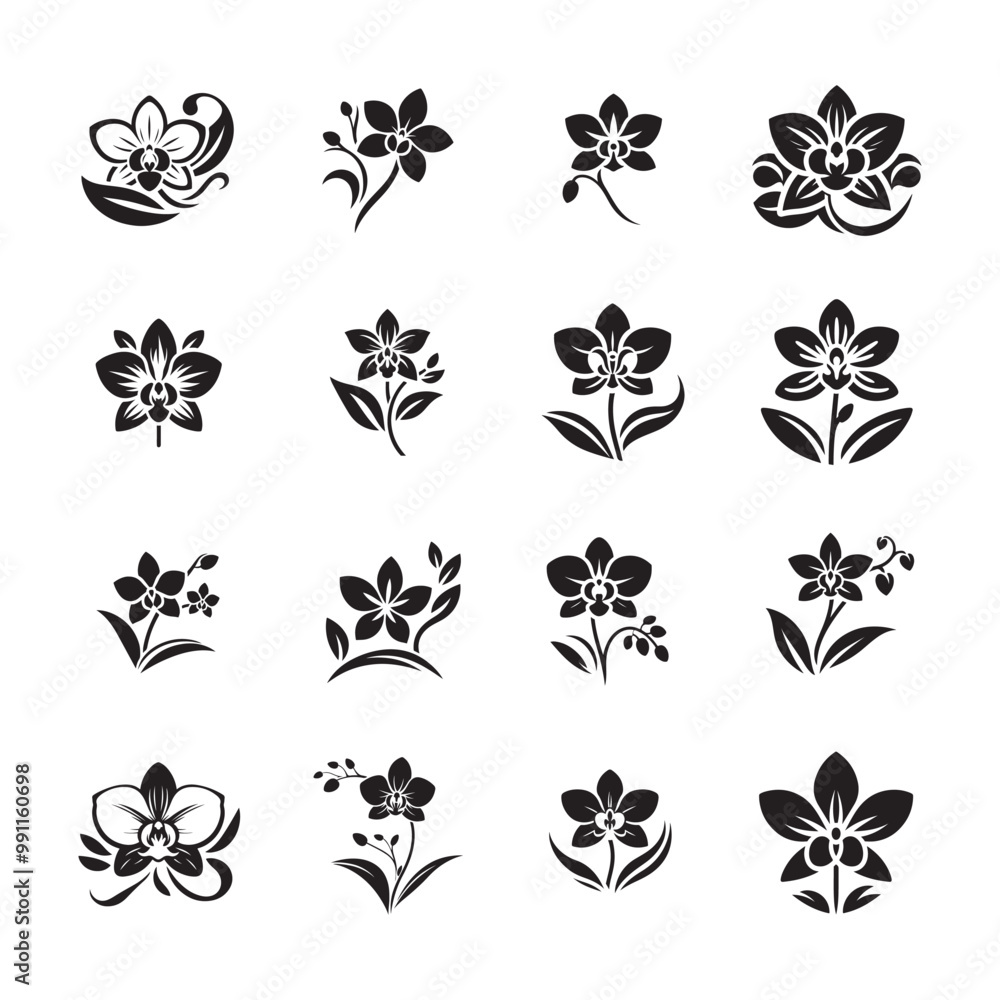 Vector Icons of Orchid Flower Silhouettes Collection
Vector Icons of Orchid Flower Silhouettes Collection