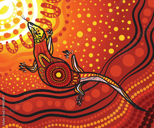 An artistic representation of a Goanna with aboriginal art