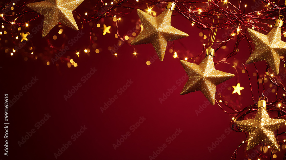 Christmas background with golden stars and garlands on a deep blue backdrop Christmas background with golden stars and garlands on a deep blue backdrop