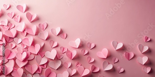 Pink paper hearts scattered on a soft pink background, perfect for romantic and artistic displays