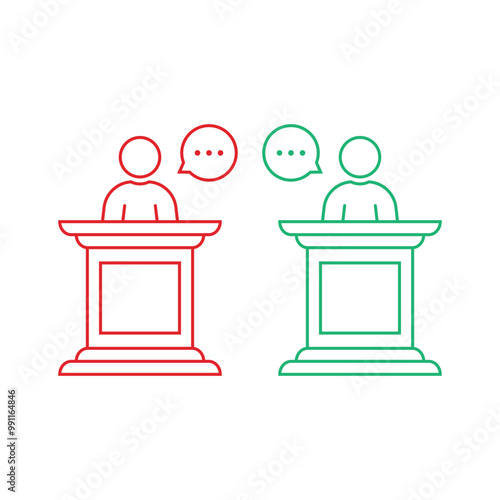 debates between candidates. concept of pr, 2016 USA voting, duel, dialog, man figure, meeting, vs, polemic, senator, primaries, podium. flat style trend logo