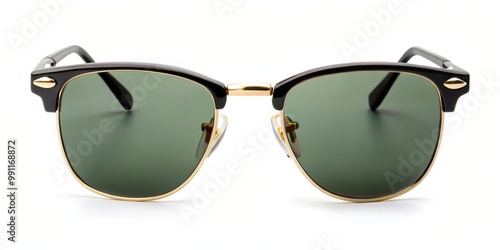 Stylish black Clubmaster sunglasses with gold frame and classic G-15 lenses photo