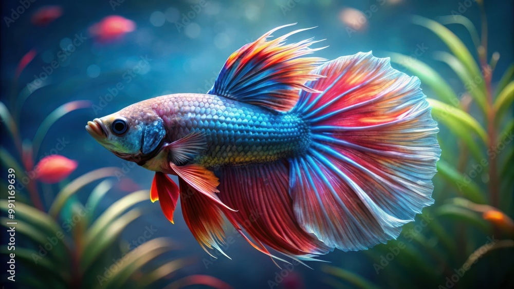 Fototapeta premium A breathtaking betta fish in a tranquil underwater scene, highlighting its intricate fins and graceful beauty