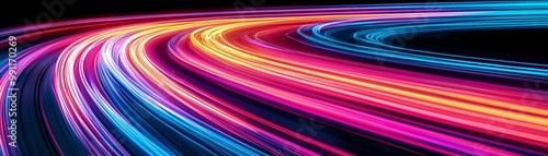 Abstract neon light trails on dark background. photo