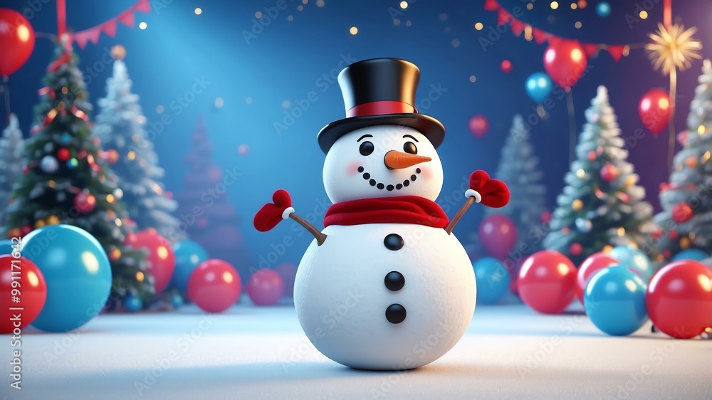 Fototapeta premium dancing snowman character design on party background