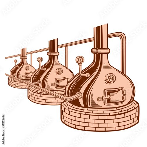 copper cube for the distillation of alcohol vector illustration