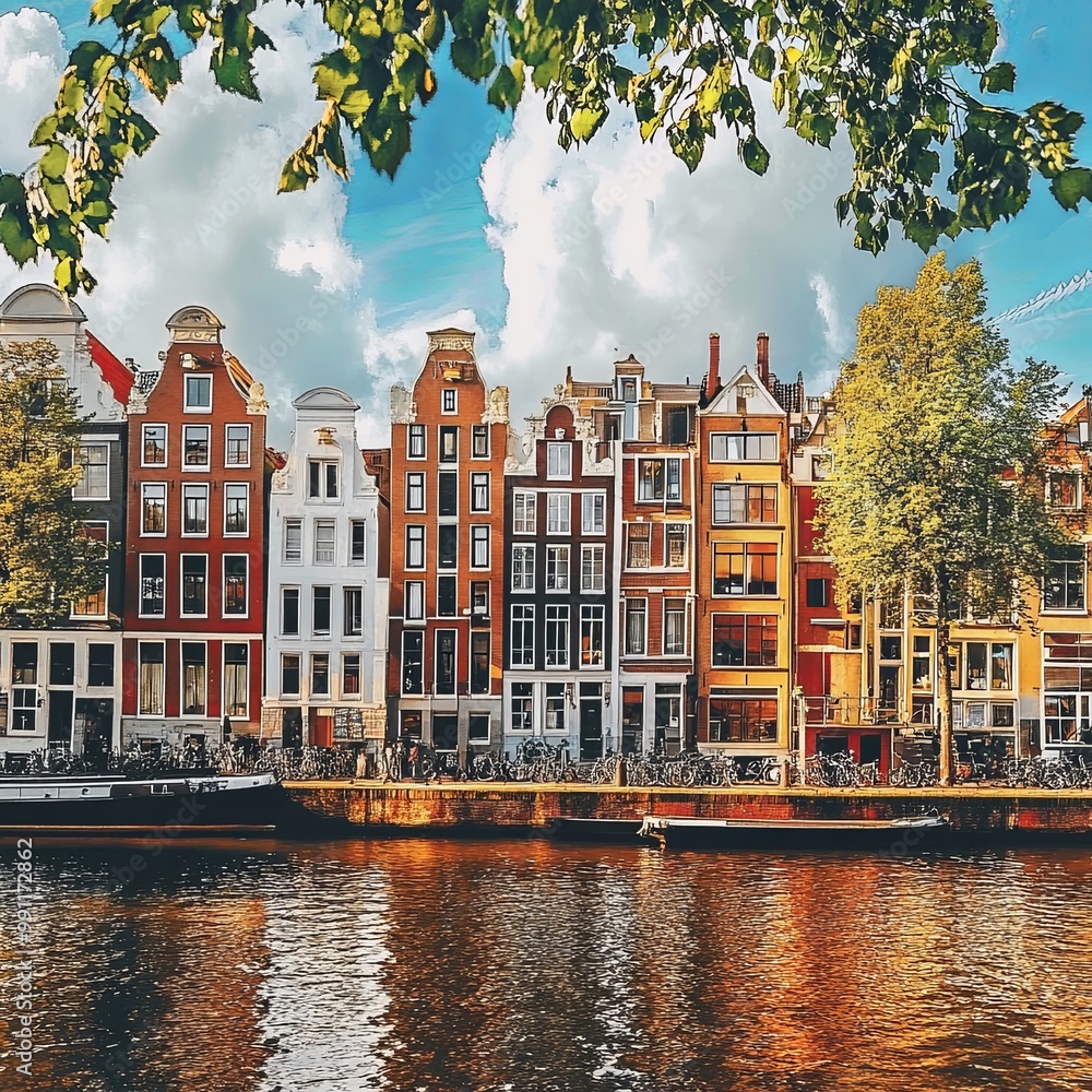Obraz premium Scenic view of beautiful buildings in Amsterdam, the Netherlands