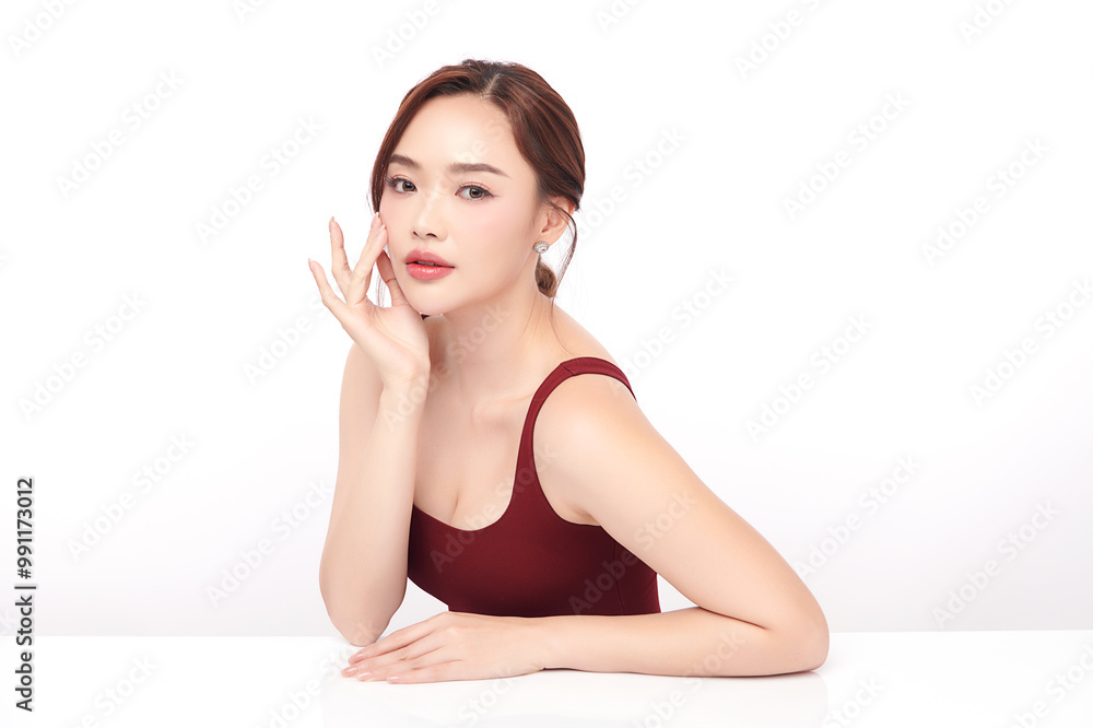 Beautiful young asian woman with clean fresh skin on white background, Face care, Facial treatment, Cosmetology, beauty and spa, Asian women portrait. Beautiful young asian woman with clean fresh skin on white background, Face care, Facial treatment, Cosmetology, beauty and spa, Asian women portrait.