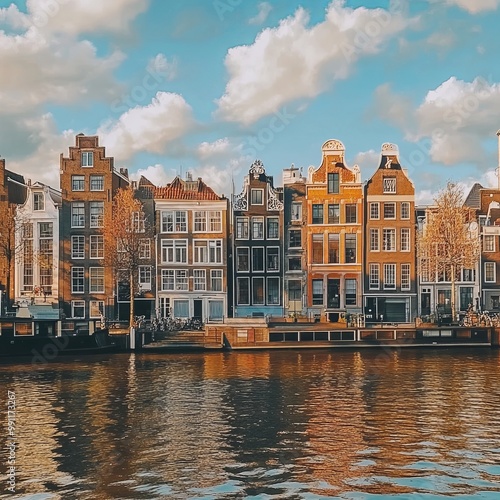 Scenic view of beautiful buildings in Amsterdam, the Netherlands