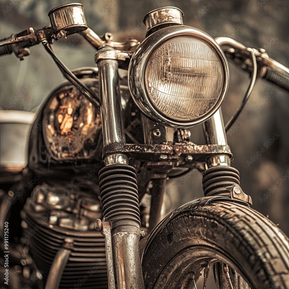 Fototapeta premium Motorcycle Close up ole motorcycle Vintage background Vintage