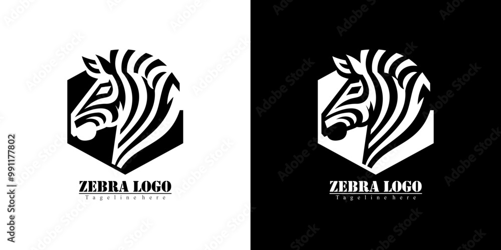 Logo design in the shape of a zebra's head combined with a hexagon Logo design in the shape of a zebra's head combined with a hexagon