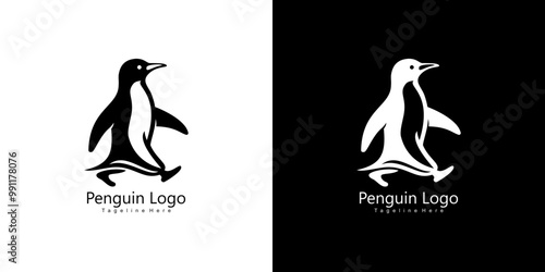 Logo design in the shape of a walking penguin