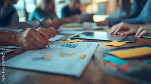 Wallpaper Mural A close-up of hands holding a tablet showing a corporate sustainability dashboard, with data on clean energy usage and carbon reduction, blurred background of a green office with natural lighting Torontodigital.ca