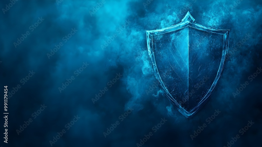 Fototapeta premium Shield design with blue mist background, ideal for security themes.