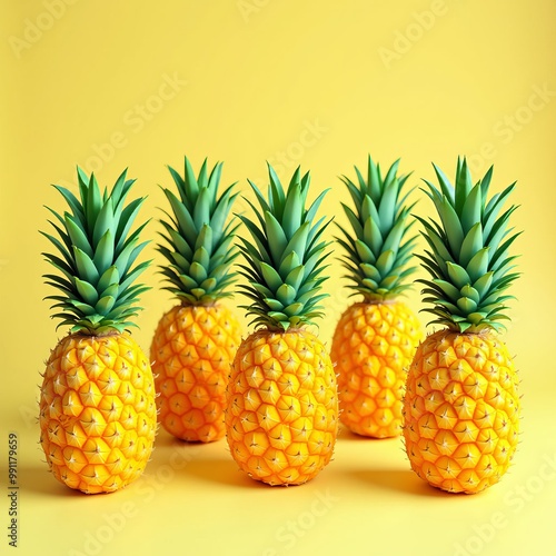 Pineapple Row on Yellow Background .