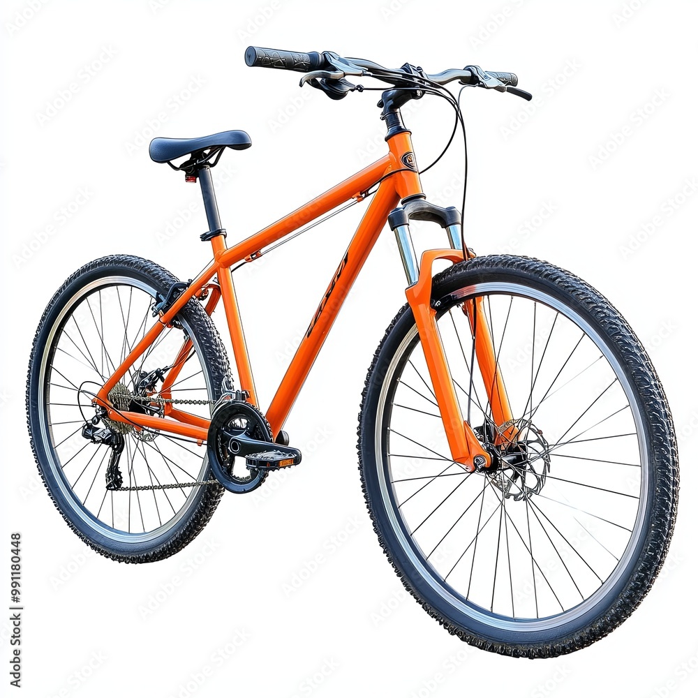 Orange Mountain Bike isolated on white, Mountain Bicycle Isolated on White background, With work path. Orange Mountain Bike isolated on white, Mountain Bicycle Isolated on White background, With work path.