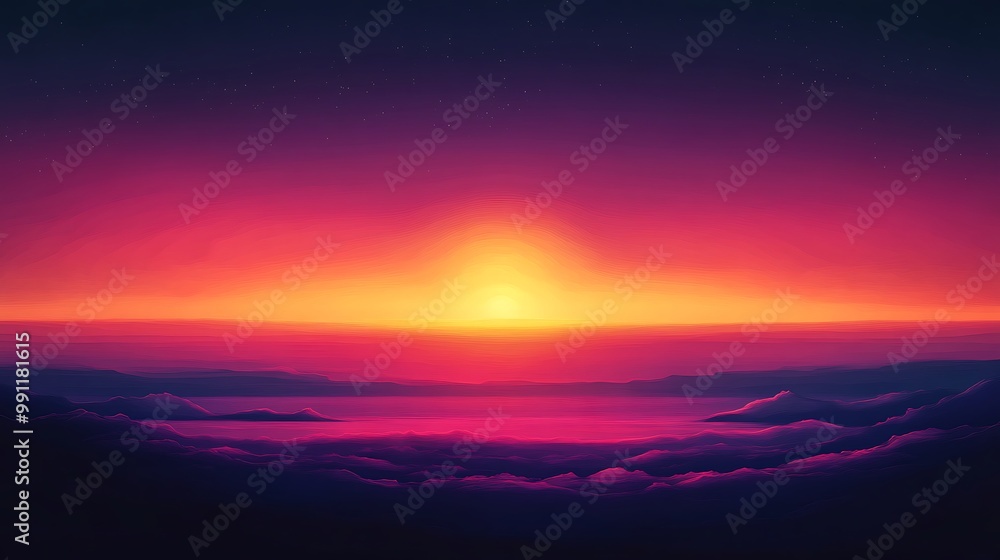 A stunning horizon features a gradient of vibrant purple and orange hues as the sun rises above a misty landscape, creating a serene, dreamlike atmosphere. A stunning horizon features a gradient of vibrant purple and orange hues as the sun rises above a misty landscape, creating a serene, dreamlike atmosphere.