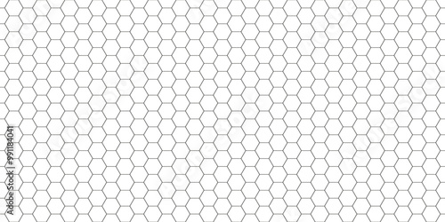 Geometric seamless pattern. Repeating hexagon lattice. Repeated black honeycomb isolated on white background. Modern abstract hexagonal design for prints. Repeat line texture. Vector illustration