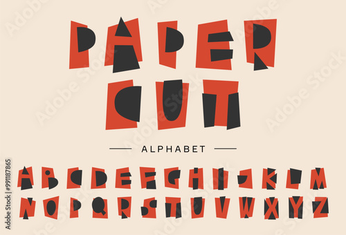 Minimal paper cut collage alphabet with letters