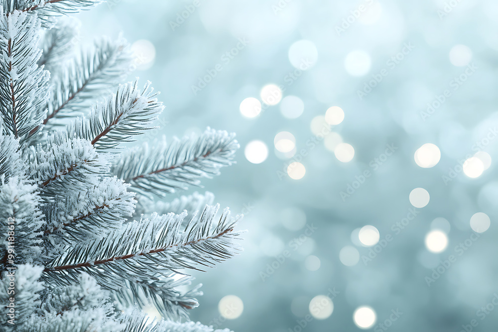 Sky Blue Christmas Background with Snow-Covered Trees Sky Blue Christmas Background with Snow-Covered Trees