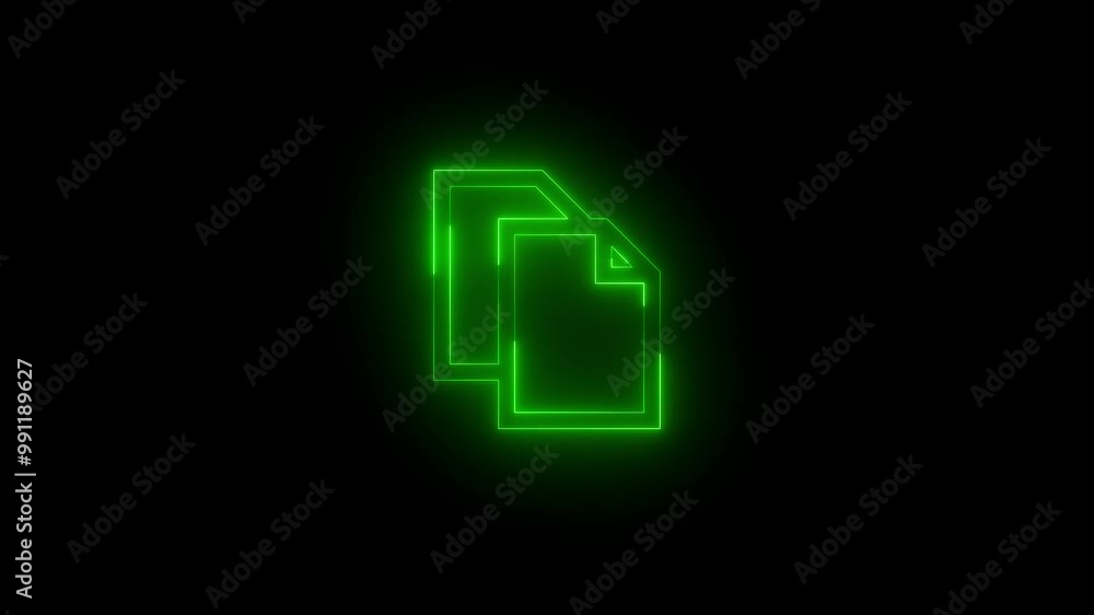Neon copy icon green glowing black background animation Neon copy icon green glowing black background animation