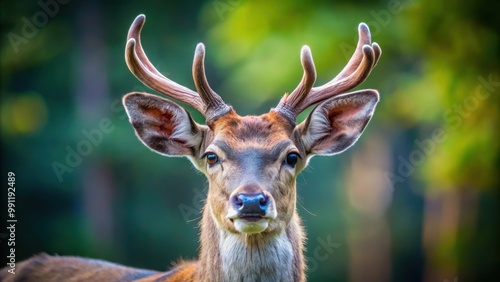 Close up image of a deer with antlers in natural habitat, showcasing grace and tranquility