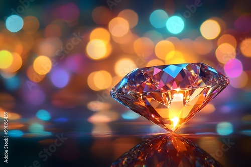 Sparkling Diamond With Colorful Bokeh Lights