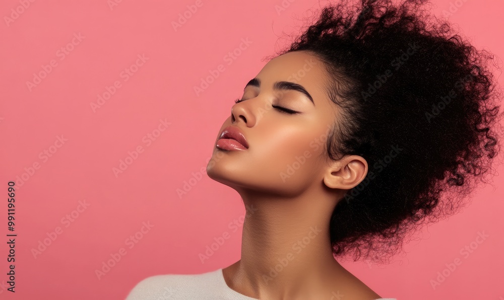 Woman with delicate feminine neck, lips and chin posing isolated on pink studio background, free space. Beauty concept, natural skin, cosmetic care, spa, plastic surgery Woman with delicate feminine neck, lips and chin posing isolated on pink studio background, free space. Beauty concept, natural skin, cosmetic care, spa, plastic surgery