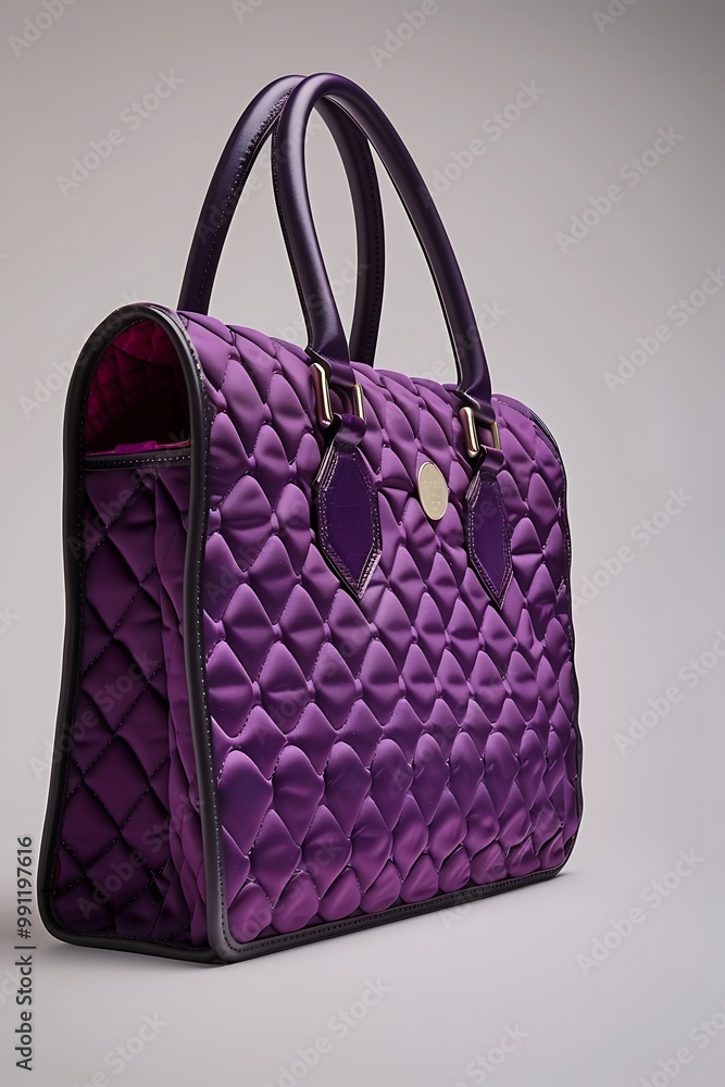 A stylish purple handbag with a quilted pattern, shown on a solid white background, front view A stylish purple handbag with a quilted pattern, shown on a solid white background, front view