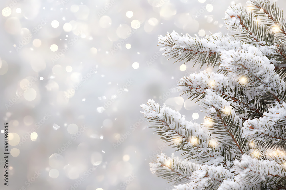 Gray Christmas Background with Snow-Covered Trees Gray Christmas Background with Snow-Covered Trees