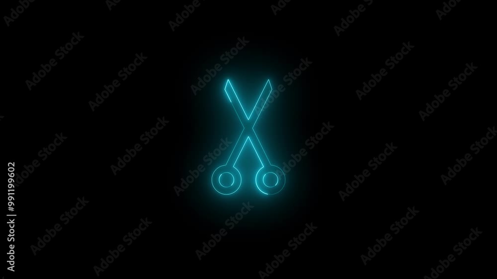 Neon cut icon glowing black background animation Neon cut icon glowing black background animation