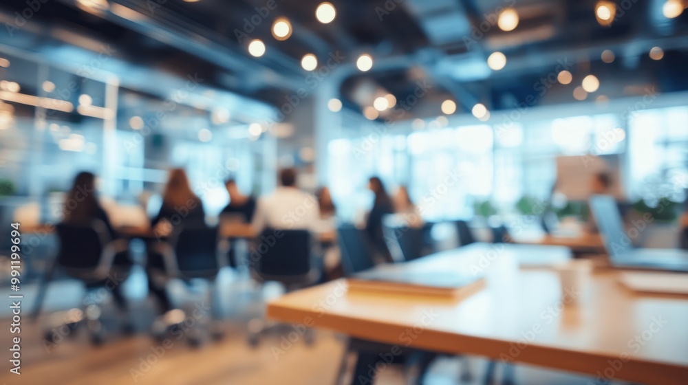 Blurry image of a business meeting in a modern office space with people engaged in discussion. Blurry image of a business meeting in a modern office space with people engaged in discussion.