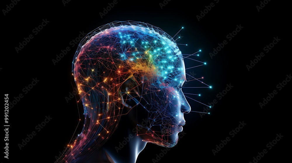 Futuristic Side Profile of Human Head with Glowing Circuits and Neural Network Patterns in a Digital Technology Design Futuristic Side Profile of Human Head with Glowing Circuits and Neural Network Patterns in a Digital Technology Design