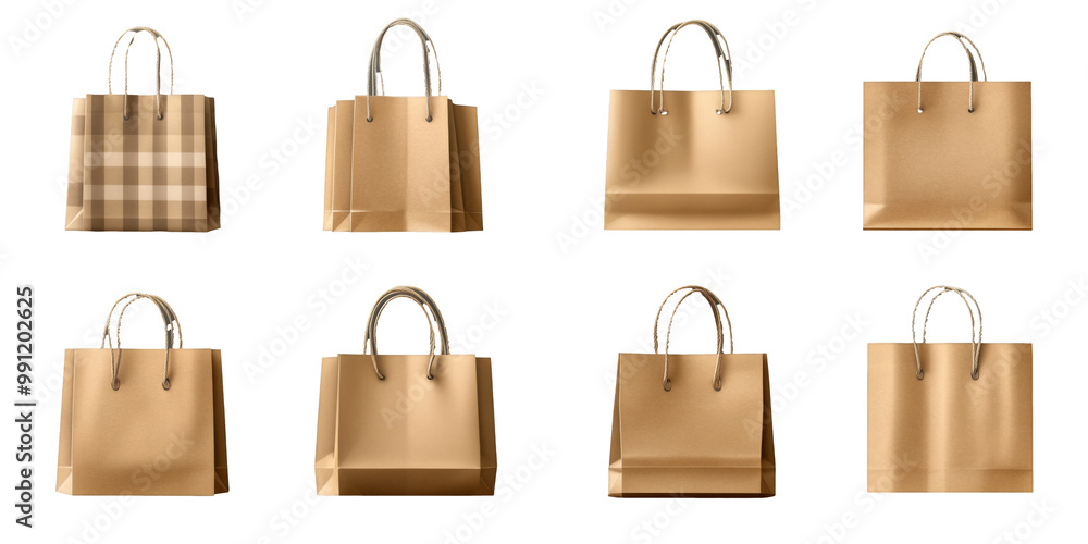 Set of paper shopping bag, PNG file of isolated cut-out object on transparent background, mockup template for the design, Shopping sale delivery concept Set of paper shopping bag, PNG file of isolated cut-out object on transparent background, mockup template for the design, Shopping sale delivery concept