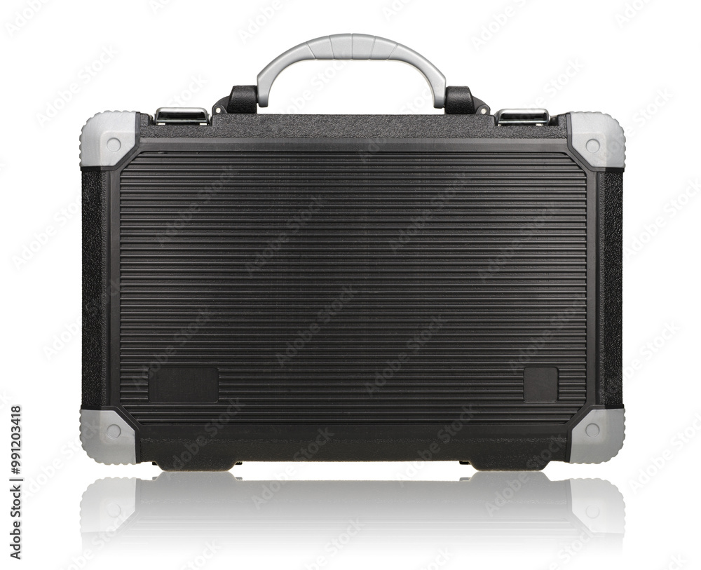 Fototapeta premium Black plastic tool case on white background.
