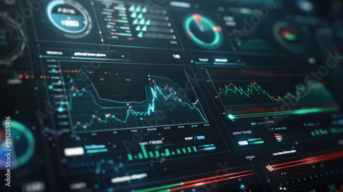 A digital interface tracking wealth and finance, showing real-time data on cash flow, investment returns, and financial health. photo