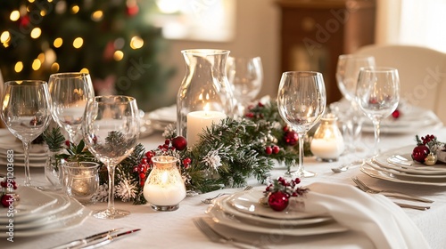 Elegant Christmas Dinner Table Setting for Festive Celebration