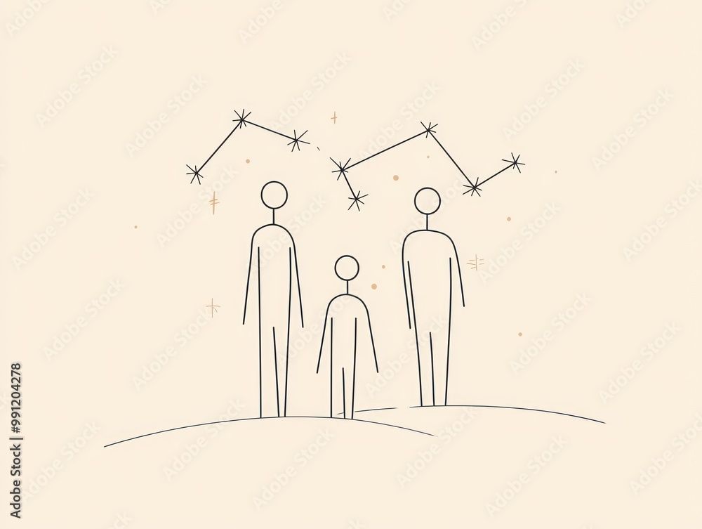 Family constellations minimalist illustration, AI generated Family constellations minimalist illustration, AI generated