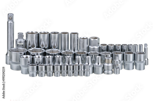 Set of hex sockets on white background.