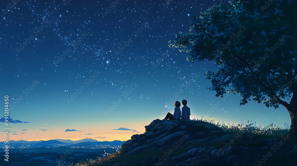 background with an anime beach scene, showcasing calm waves, golden sand, and a soft sunset background with an anime beach scene, showcasing calm waves, golden sand, and a soft sunset