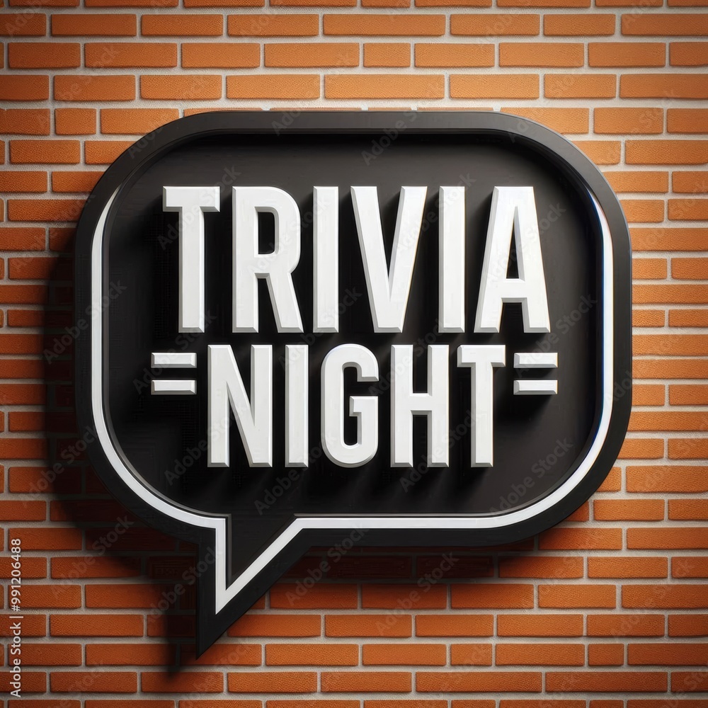 Obraz premium Exciting trivia night sign on a brick wall backdrop, inviting participants to join.