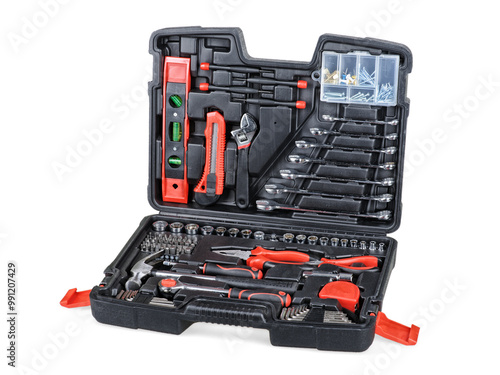 Hand tools kit set in plastic case.