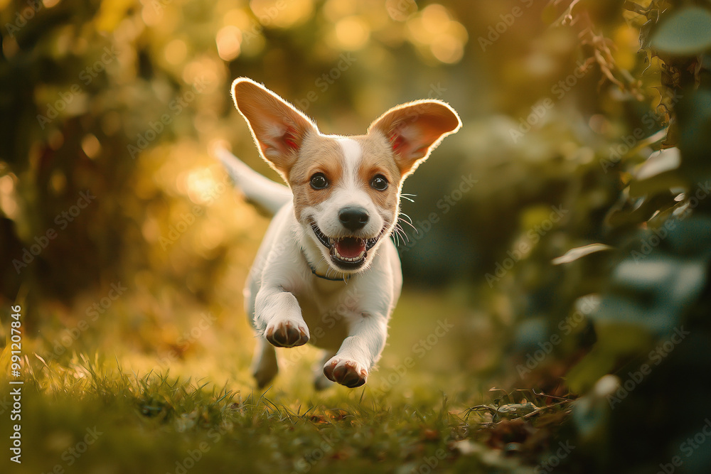 Cute dog running in the garden. generative AI Cute dog running in the garden. generative AI