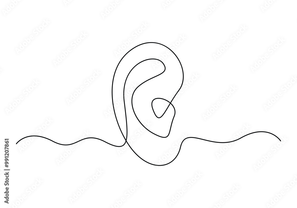 Vector illustration of human ear continuous single line drawing Vector illustration of human ear continuous single line drawing