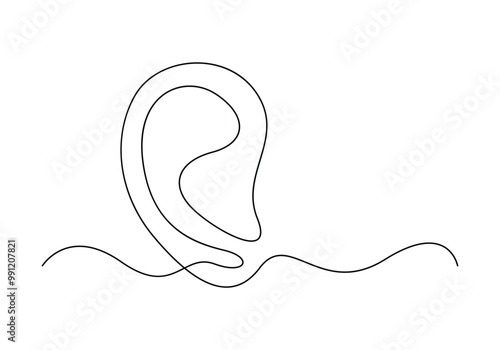 Vector illustration of human ear continuous single line drawing